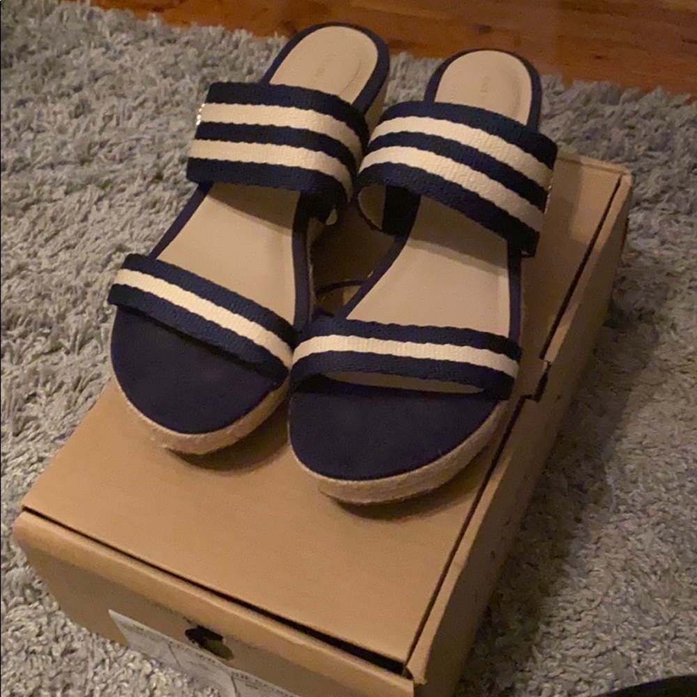 Blue/Cream Striped Wedge Sandals
